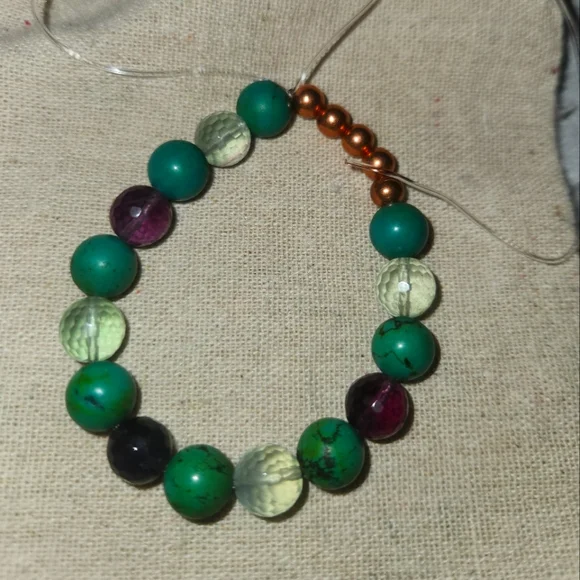 Natural Beaded Stretch Bracelet Sz 7.5 - Picture 1 of 5